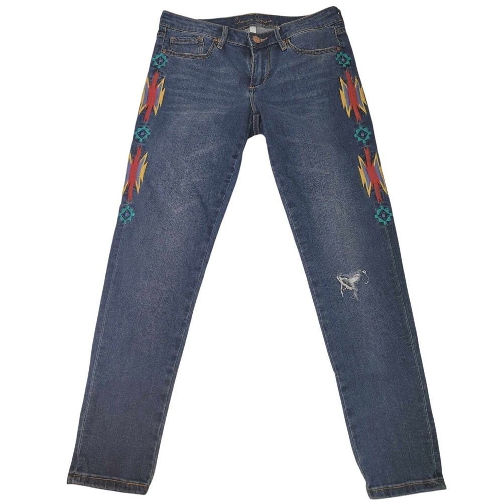 Chip and Pepper Syd Skinny Ankle Jeans with Embroidery Detail Women's 27 Aztec